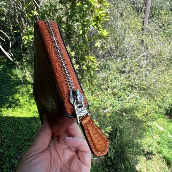 COACH Long Zip-Around Orange Papaya Pebble Leather Wallet w Silver Hardware - Picture 7 of 9